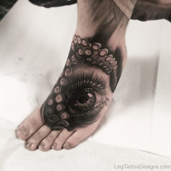 Graphic Tentacle Eye Foot Tattoo